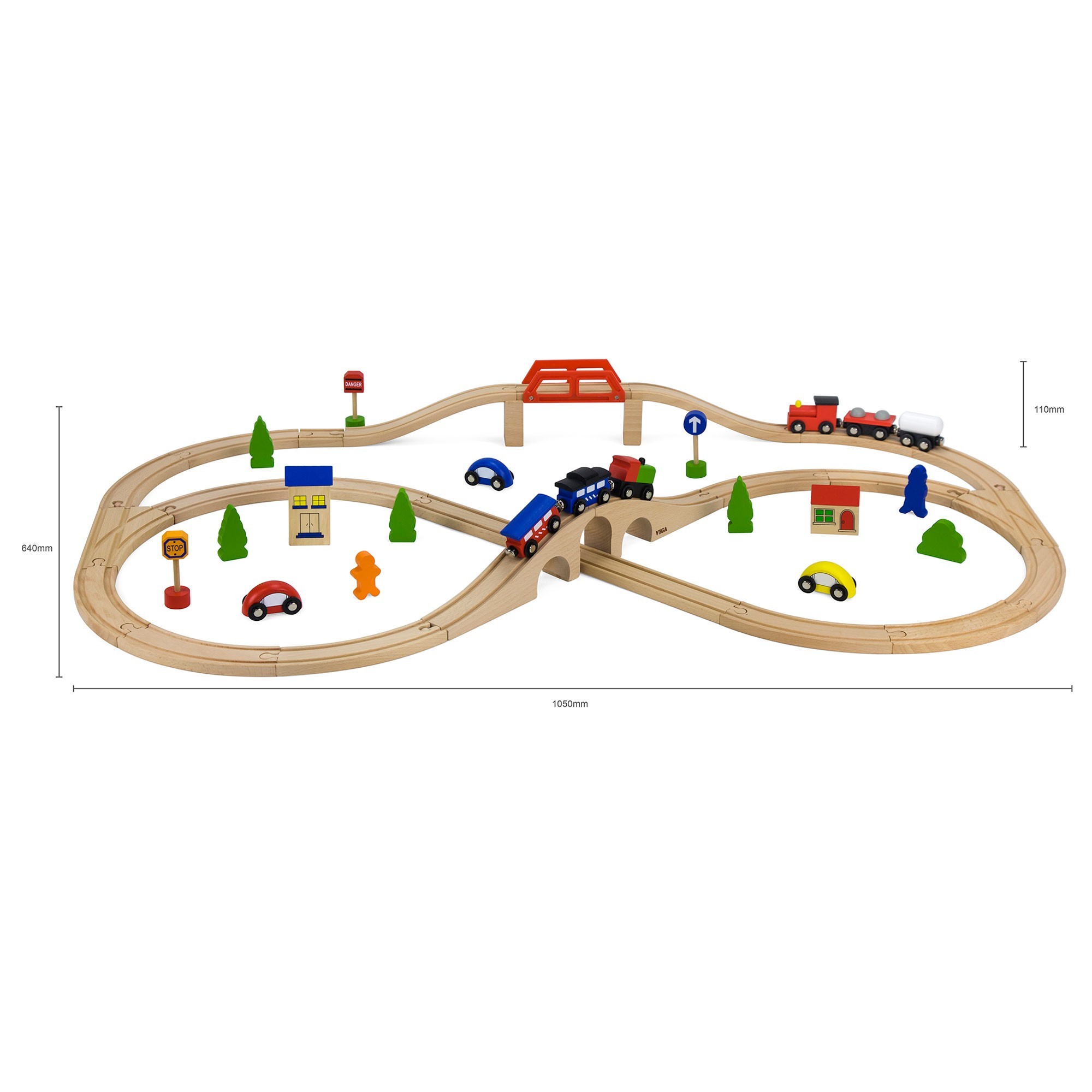 

Деревянная детская железная дорога Viga Toys конструктор для детей от 3-х лет с поездом и рельсами 49 элемента