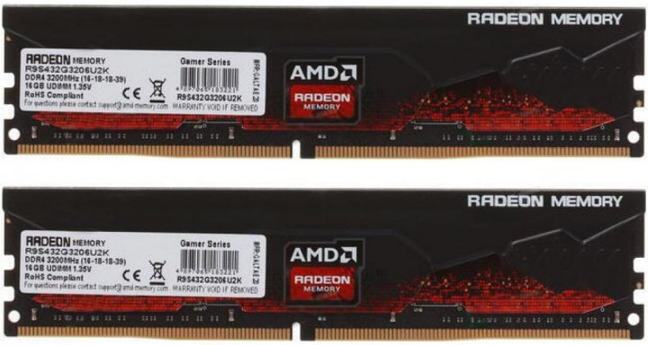 

Модуль пам'яті для комп'ютера DDR4 32GB (2x16GB) 3200 MHz Radeon R9 AMD (R9S432G3206U2K)