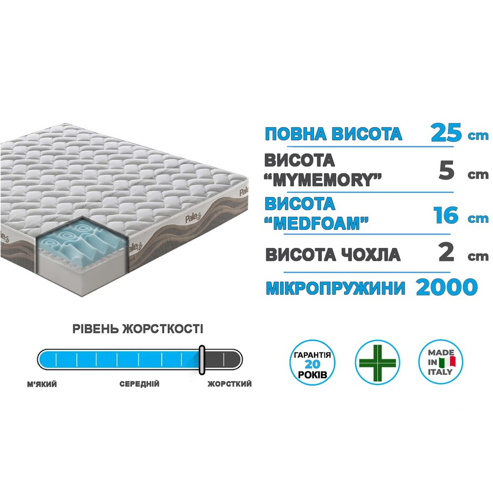 

Матрас Pale Materassiedoghe 90х190 см Высота 25 см 2000 микропружин