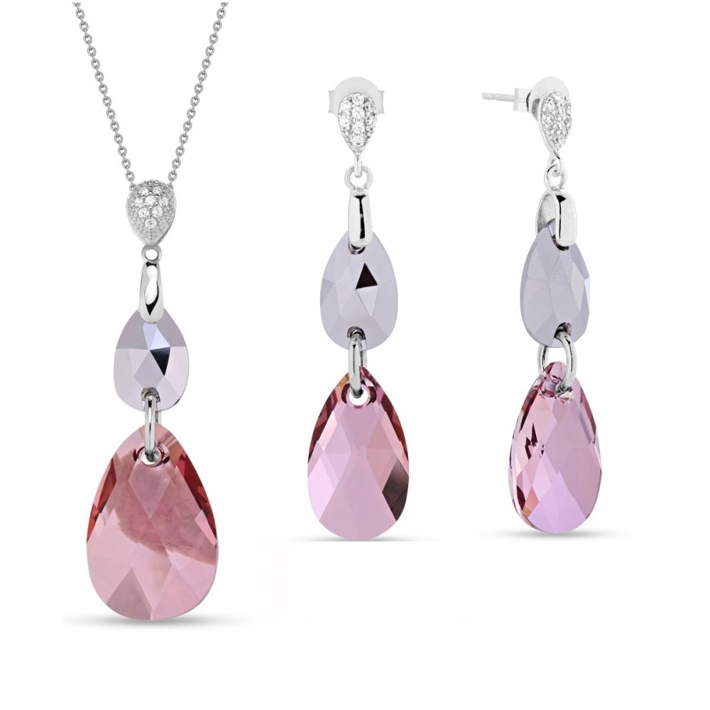 

Серебряный комплект Spark со Swarovski Double Drop NKC323061061CHAP