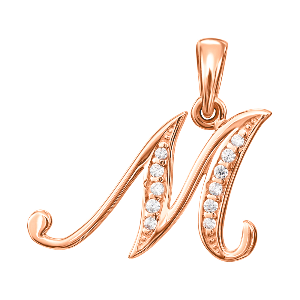 

Кулон из красного золота с фианитами Буква М 000133285