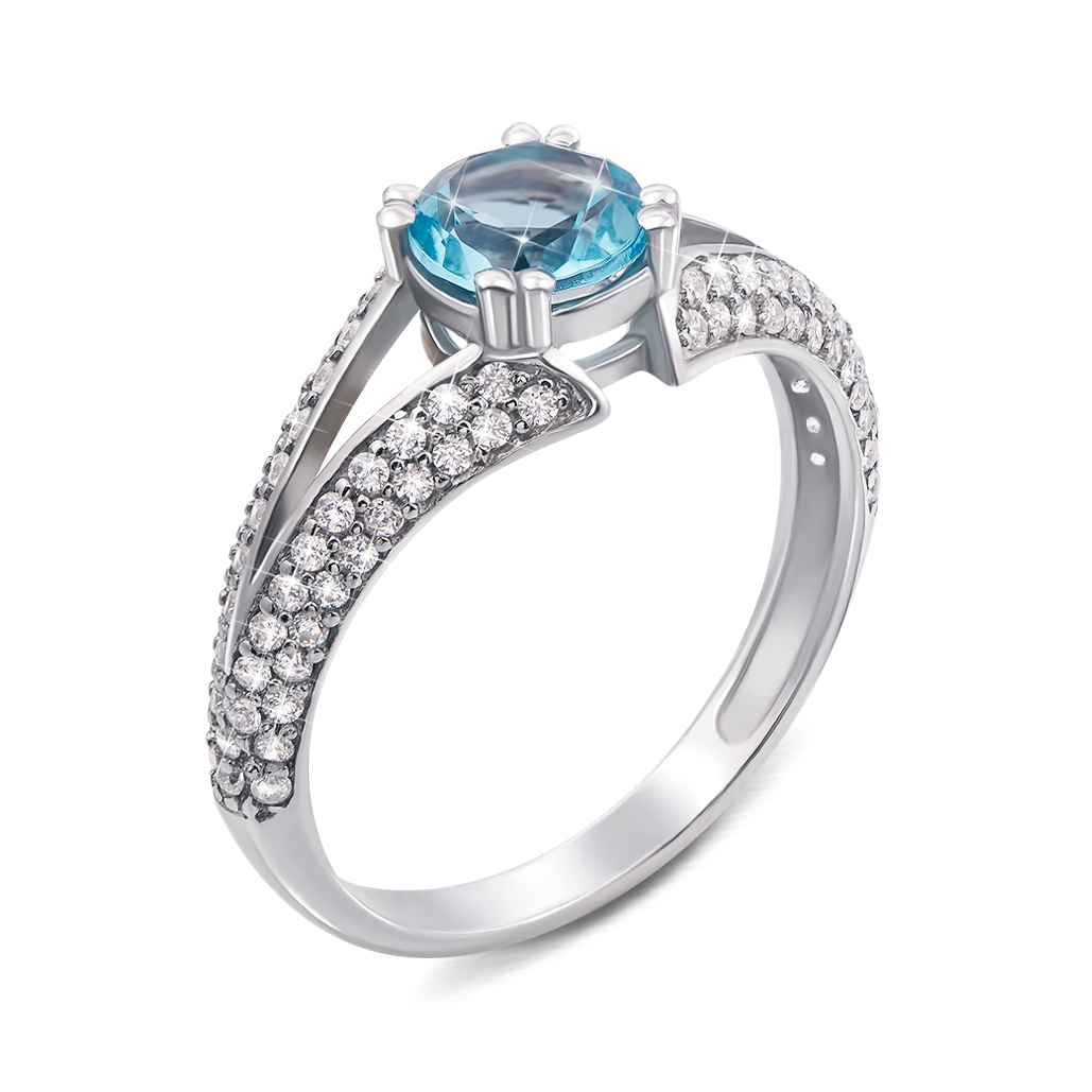 

Серебряное кольцо с голубым топазом и фианитами 000129360 17 размера