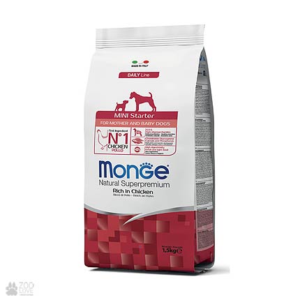 

Сухой корм для щенков и кормящих сук мелких пород Monge Mini Starter for Mother and Baby 1,5 кг