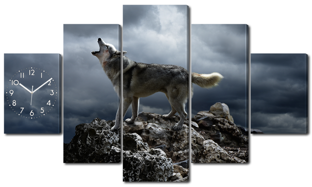 

Картина с часами Interno Холст Поющий волк 185x106см