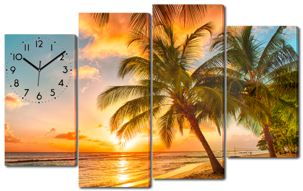 

Картина с часами Interno Искусственный Холст Закат у побережья 146x89см