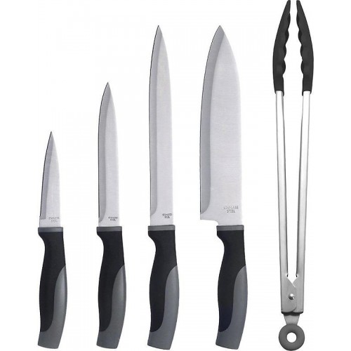 

Набор кухонных ножей Bergner In-Black, 4 ножа и щипцы, нержавеющая сталь
