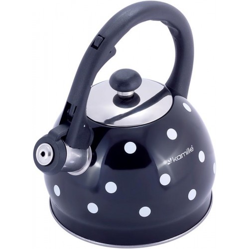 

Чайник Kamille Polka Dot Kettle 2л из нержавеющей стали со свистком, в горошек, черный