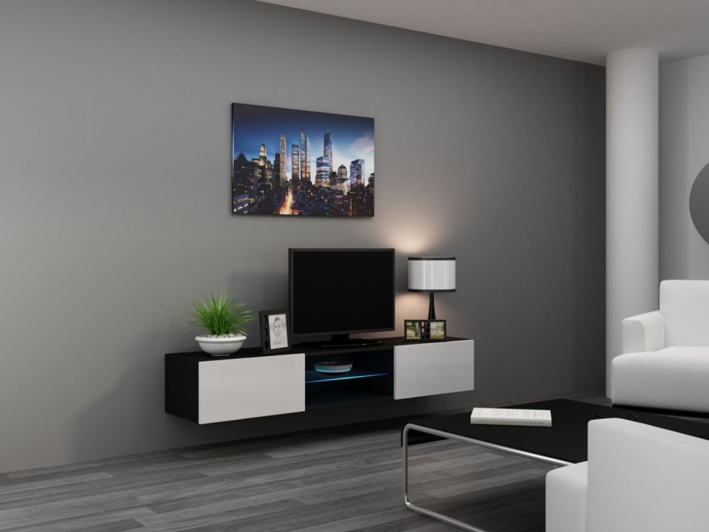 

TV тумба RTV VIGO GLASS Cama meble корпус - чорний мат фронт - білий глянець