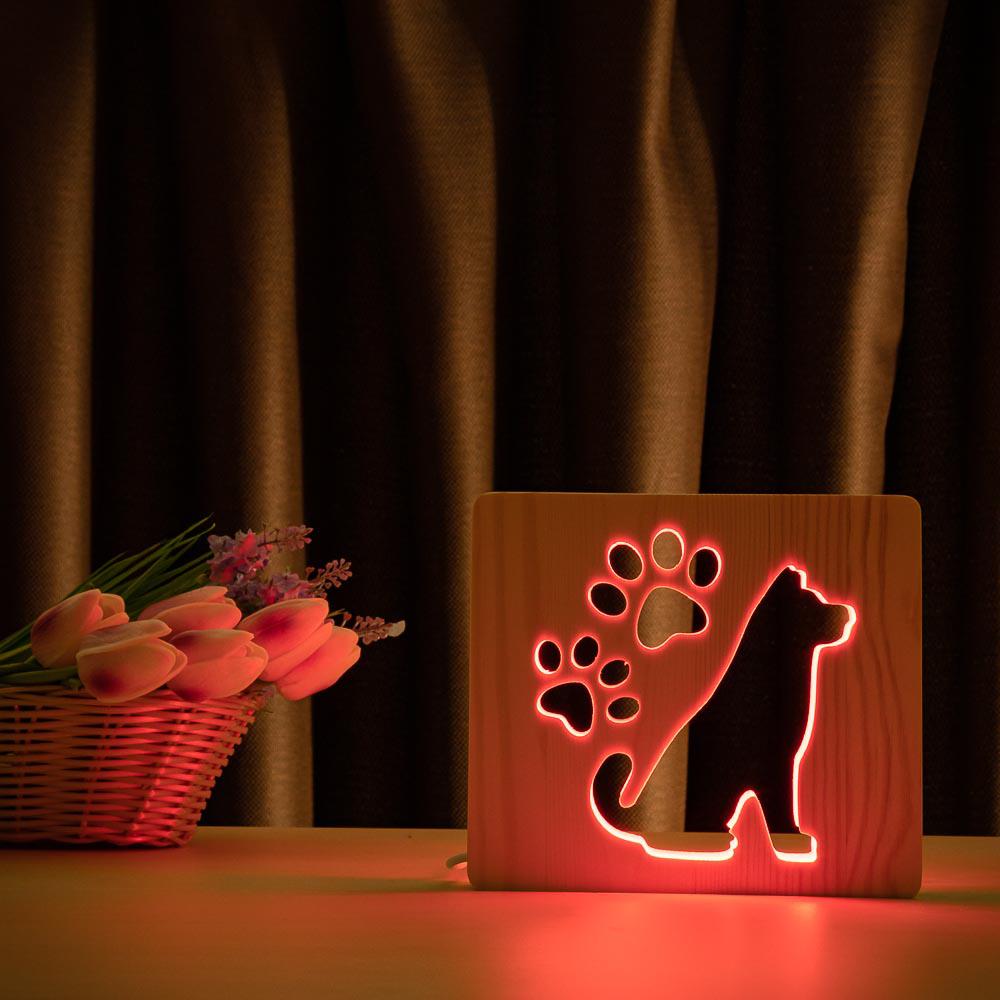 

Светильник ночник ArtEco Light из дерева LED "Собака и следы" с пультом и регулировкой цвета, RGB
