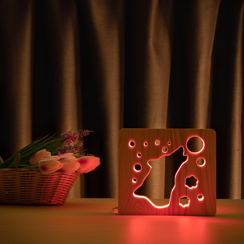 

Светильник ночник ArtEco Light из дерева LED "Волк и луна" с пультом и регулировкой цвета, RGB