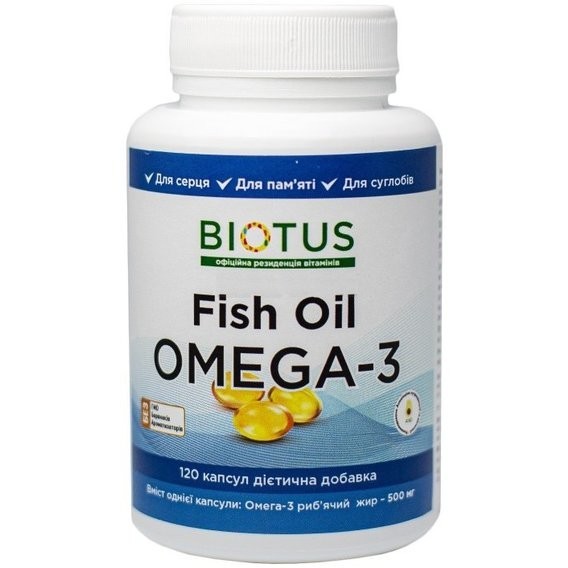 

Омега-3 рыбий жир Biotus, Fish Oil Omega-3 (500 мг), 120 капсул