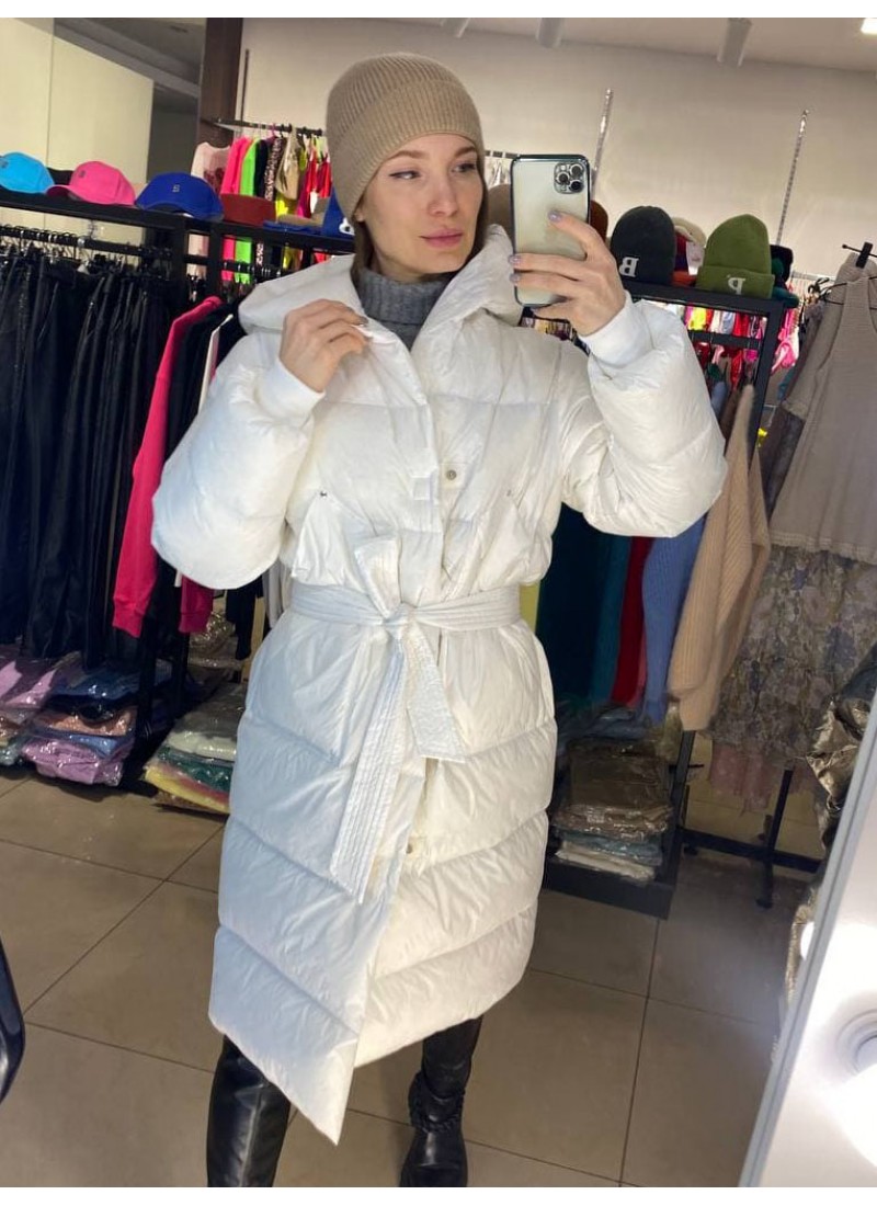

Пуховик зимний длинный под пояс с капюшоном Modern Boutique молочный,  ПУХ097, Пуховик зимний длинный под пояс с капюшоном Modern Boutique молочный, one size ПУХ097