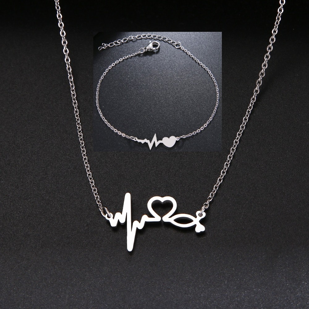 

Набор бижутерии колье и браслет из нержавеющей стали Кардио 26 Серебристый