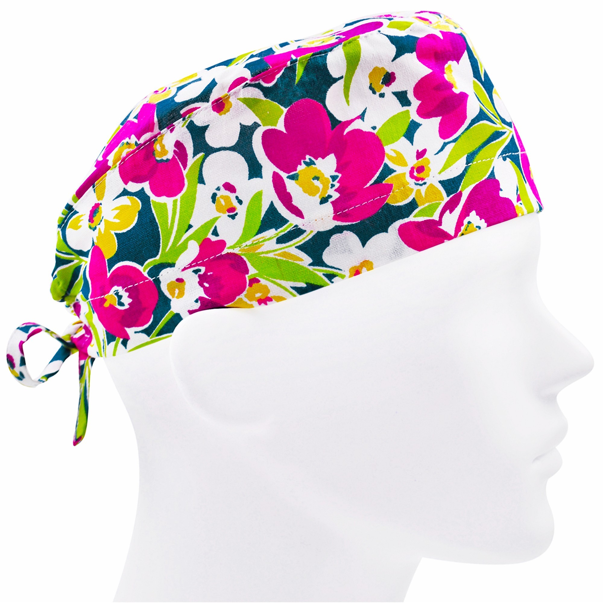 

Медицинская шапочка мужская FloralScrubs универсальная принт цветы на зеленом