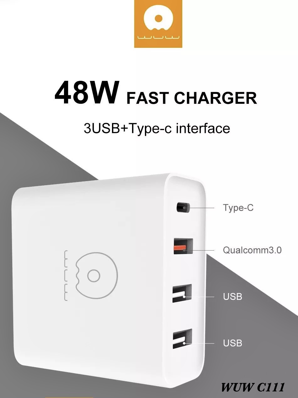 

Зарядное сетевое WUW C111 PD+QC3.0 48W (3USB 3A) Белый