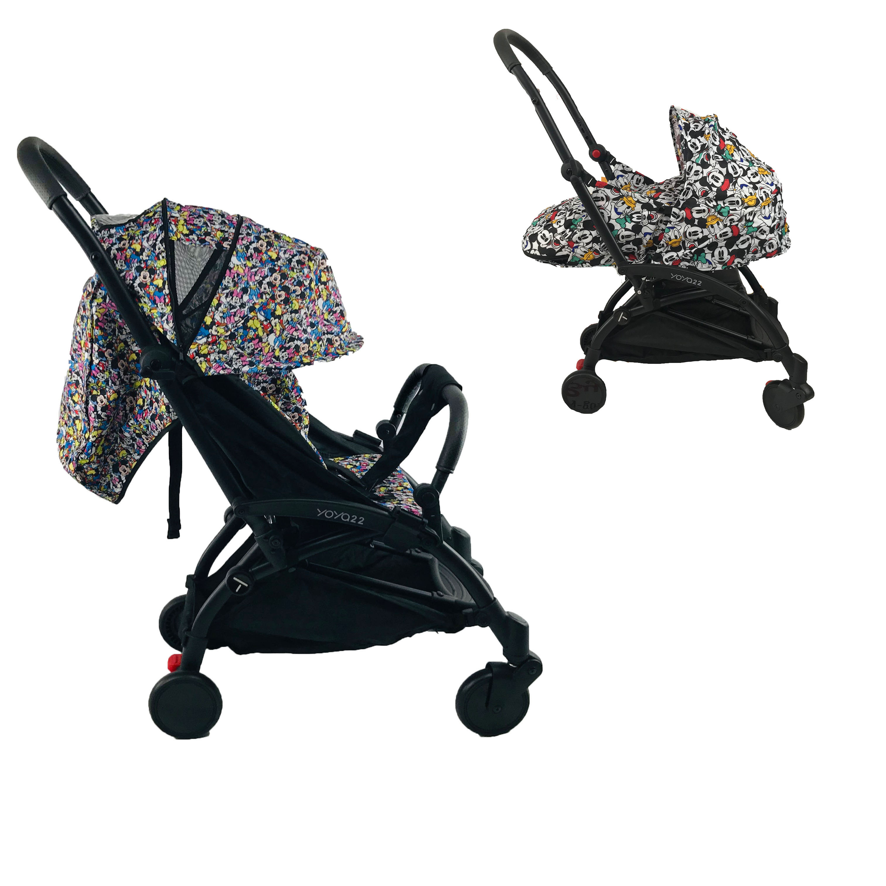 

Коляска 2в1 Yoya 175 А+ 2022 с Большим дождевиком Синяя с желтым Дисней микс с люлькой Дисней на черной раме
