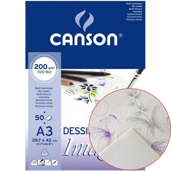 

Блок бумаги для акварели Canson Mix Media Imagine 200г/м, A3, 29.7х42 см 50л (0006-007)