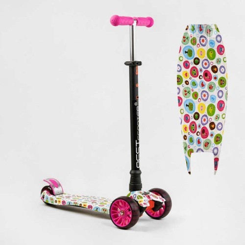 

Самокат трехколесный MAXI Best Scooter розовый принт S -11304 съемный руль, колеса PU со светом, переднее 130х25 мм