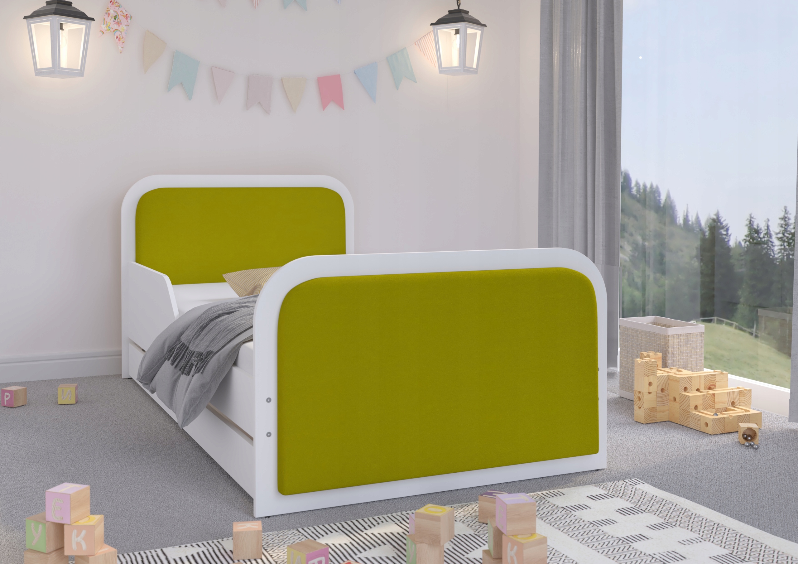 

Детская кровать односпальная KidsBunkBed с обивкой цвет белый+зеленый 190x95x80 см