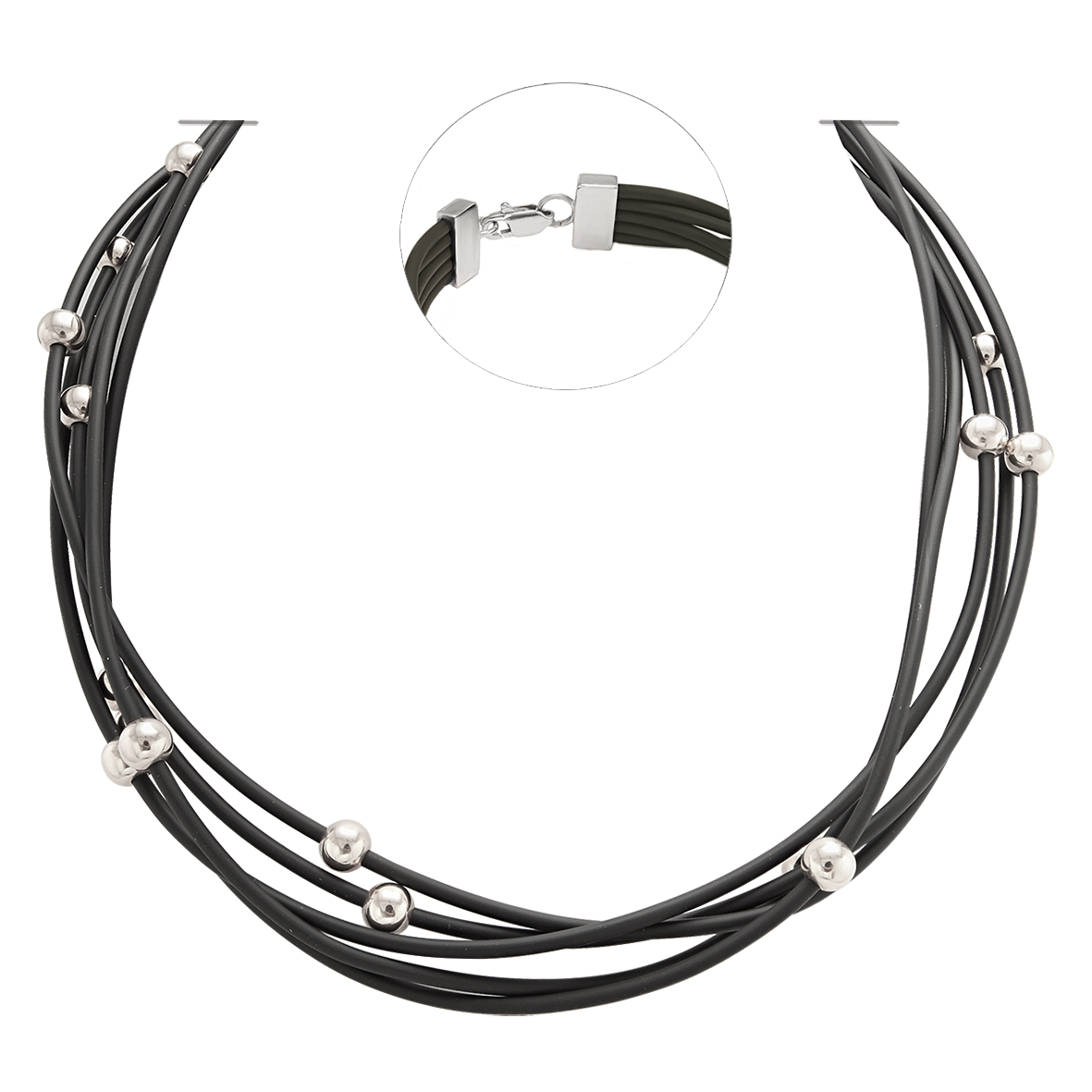 

Шнурок каучуковый с серебряными вставками Tango Jewellery Company 950049С размер 400