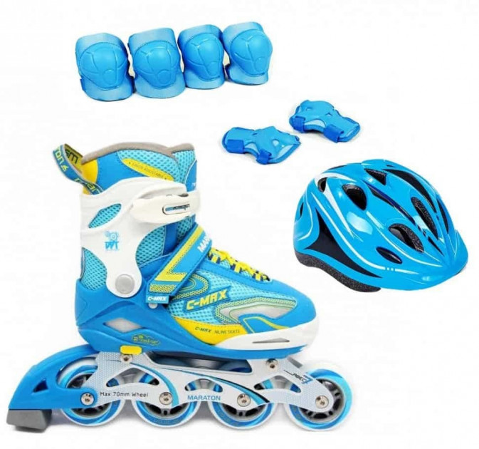 

Роликовые коньки Maraton C-Max Set 39-42 стелька 24 см голубой желтый с защитой 1302