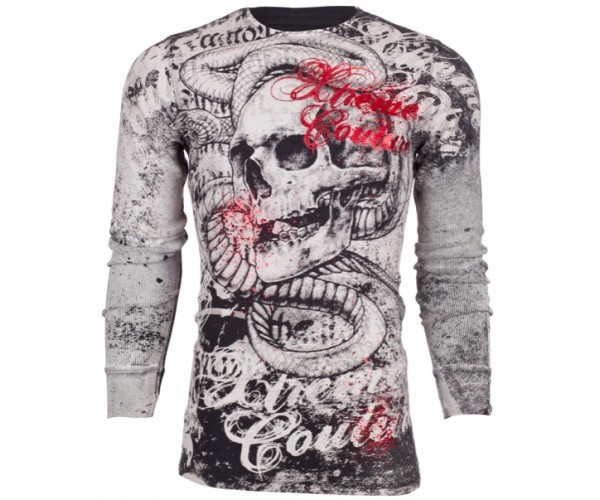 

Футболка с длинным рукавом  XTREME COUTURE by AFFLICTION Men LONG SLEEVE THERMAL Shirt TOOTHACHE Biker Black, Футболка с длинным рукавом 3XL XTREME COUTURE by AFFLICTION Men LONG SLEEVE THERMAL Shirt TOOTHACHE Biker Black