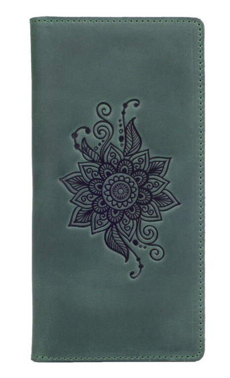 

Кожаный бумажник Hi Art WP-02 Shabby Alga Mehendi Classic Зелёный