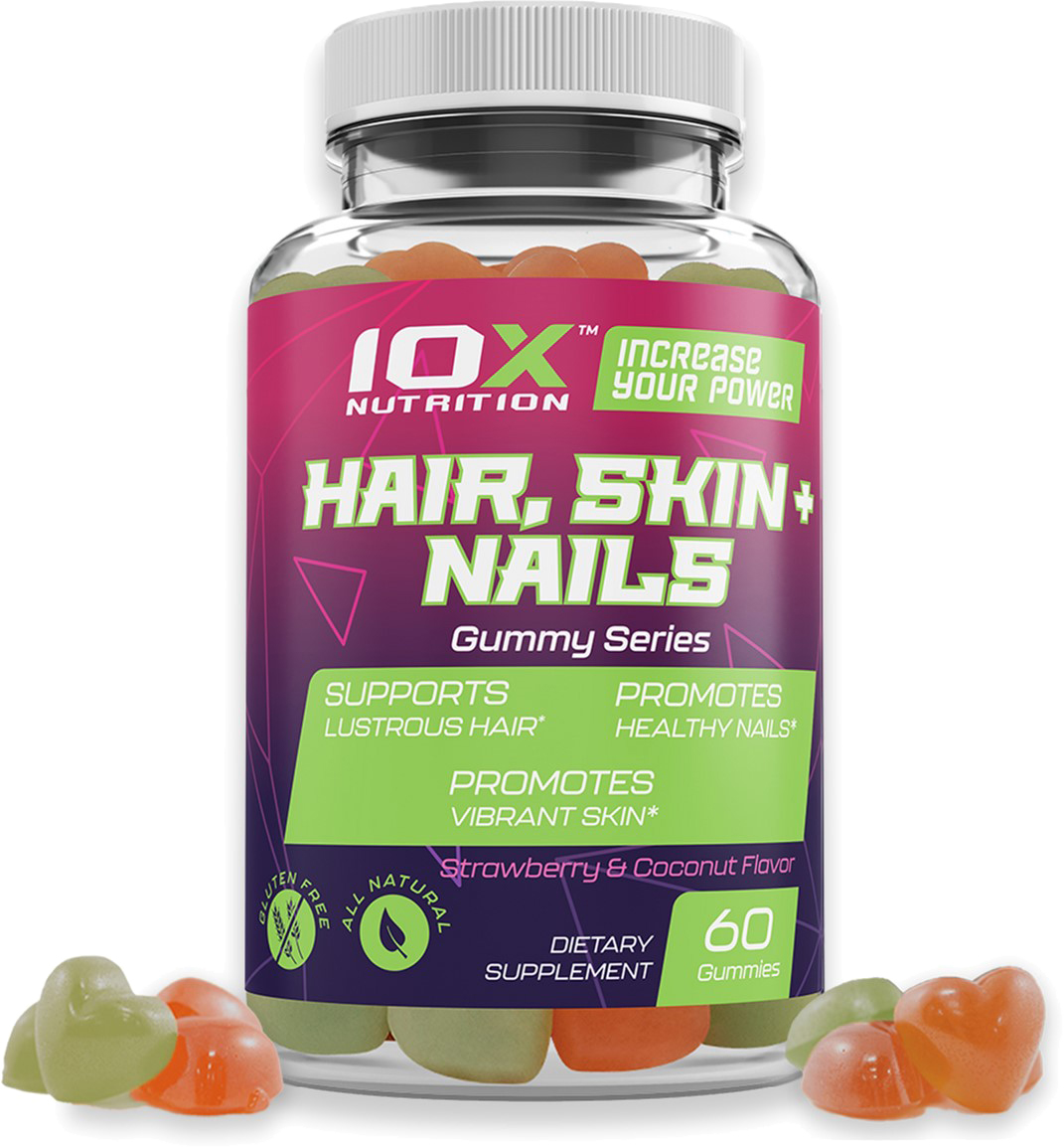 

Витамины для волос, кожи и ногтей, Hair, Skin and Nails, 10X Nutrition USA, 5000 мкг, 60 жевательных конфет (717340890818)
