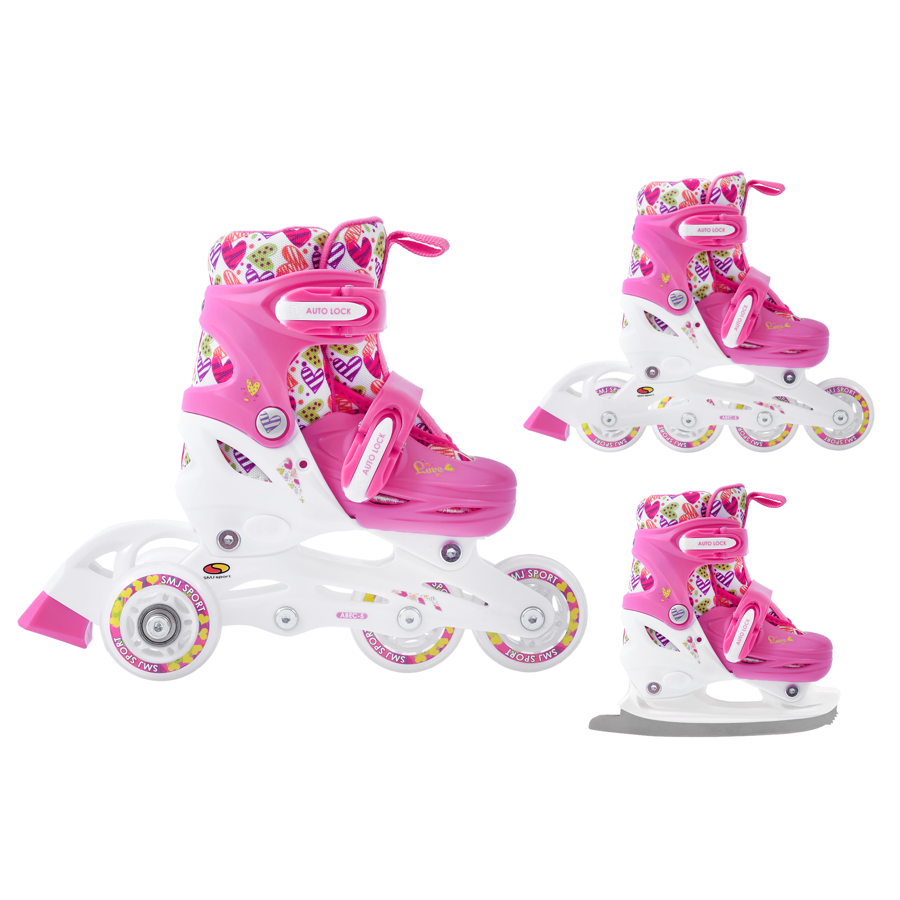 

Ролики коньки 2в1 SMJ sport Pink Hearts размер 26-29 (smj101)