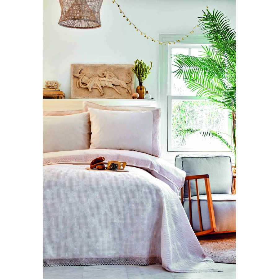 

Постельное белье Karaca Home - Olivia bej бежевый пике 250*240 Евро