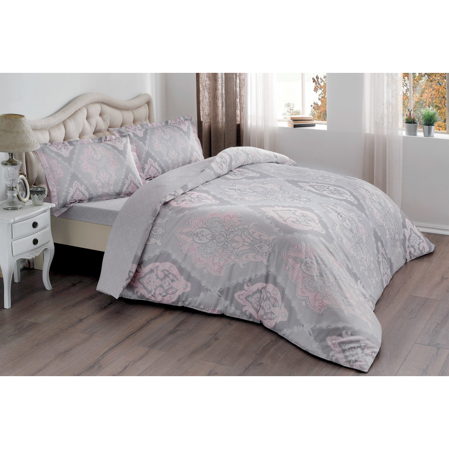 

Постельное белье Tac сатин - Vales pembe v03 розовый семейное