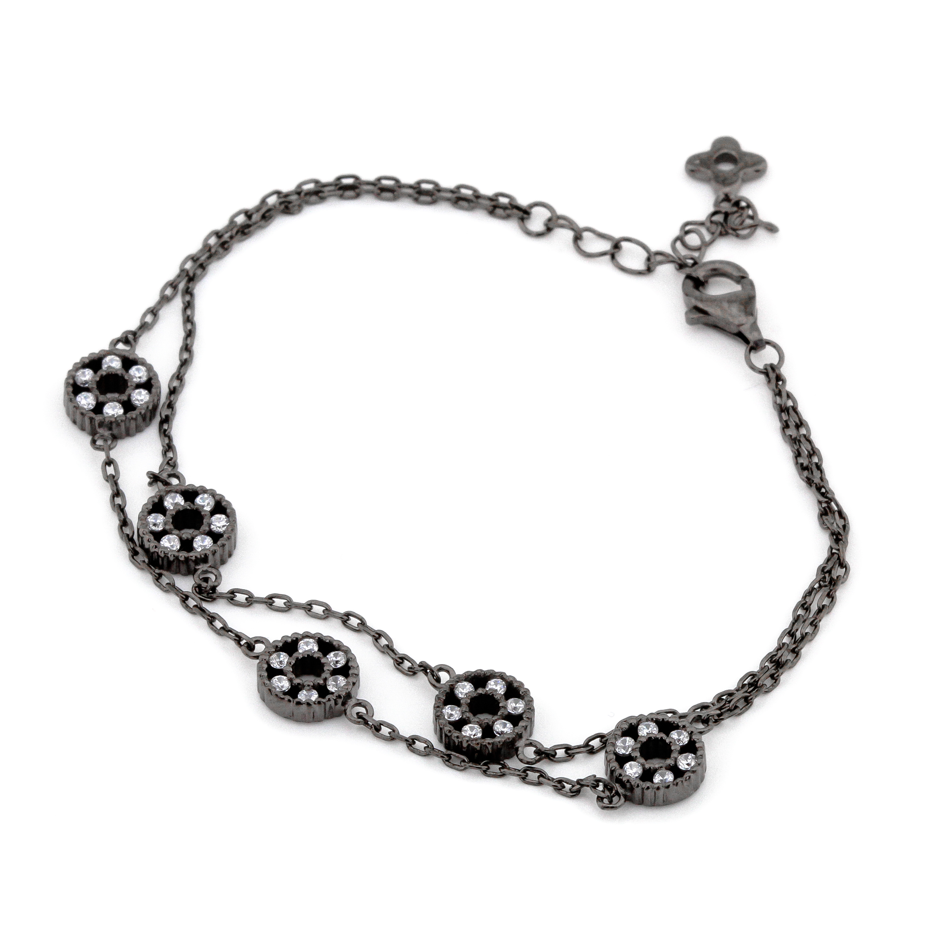 

Серебряный браслет с фианитами (черный родий) B15359 Диамант, 19 размер