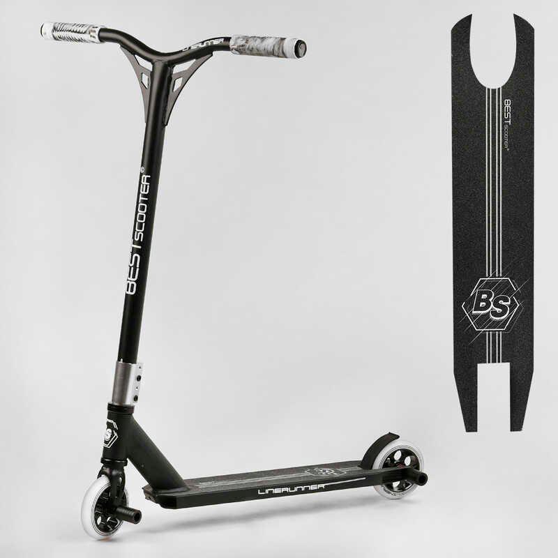 

Самокат трюковый Linerunner LR-40470 Best Scooter HIC-система, пеги, алюминиевый диск и дека, колёса PU, d=110мм, ширина руля - 52 см Черно-серый