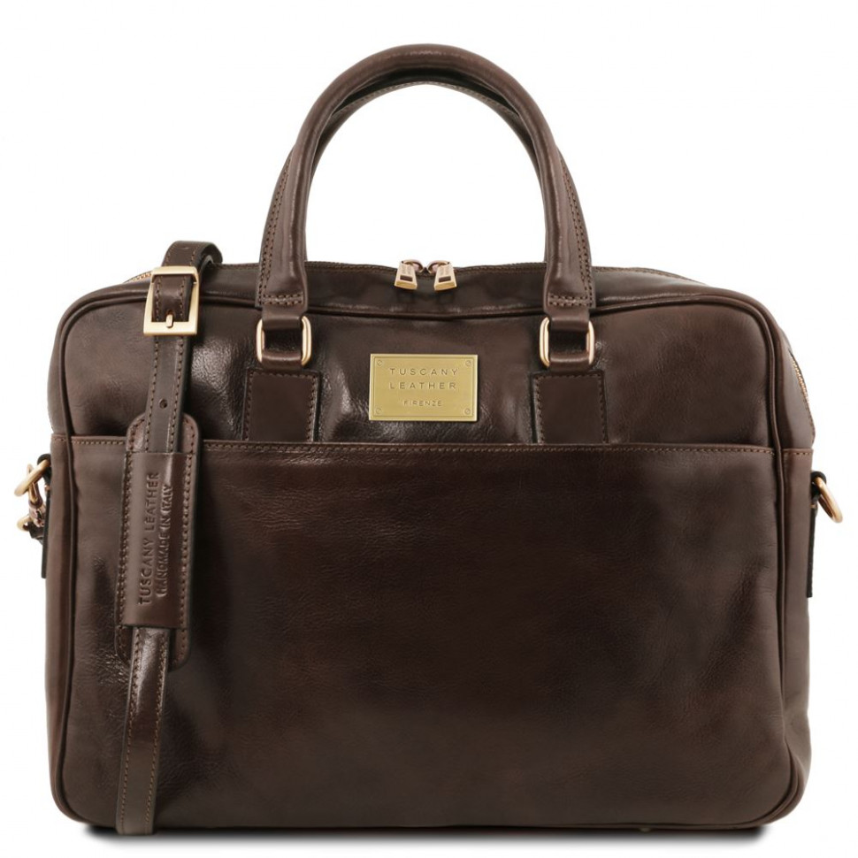 

Кожаная сумка портфель на два отделения Tuscany Leather Urbino TL141894 (Dark brown — темно-коричневый)