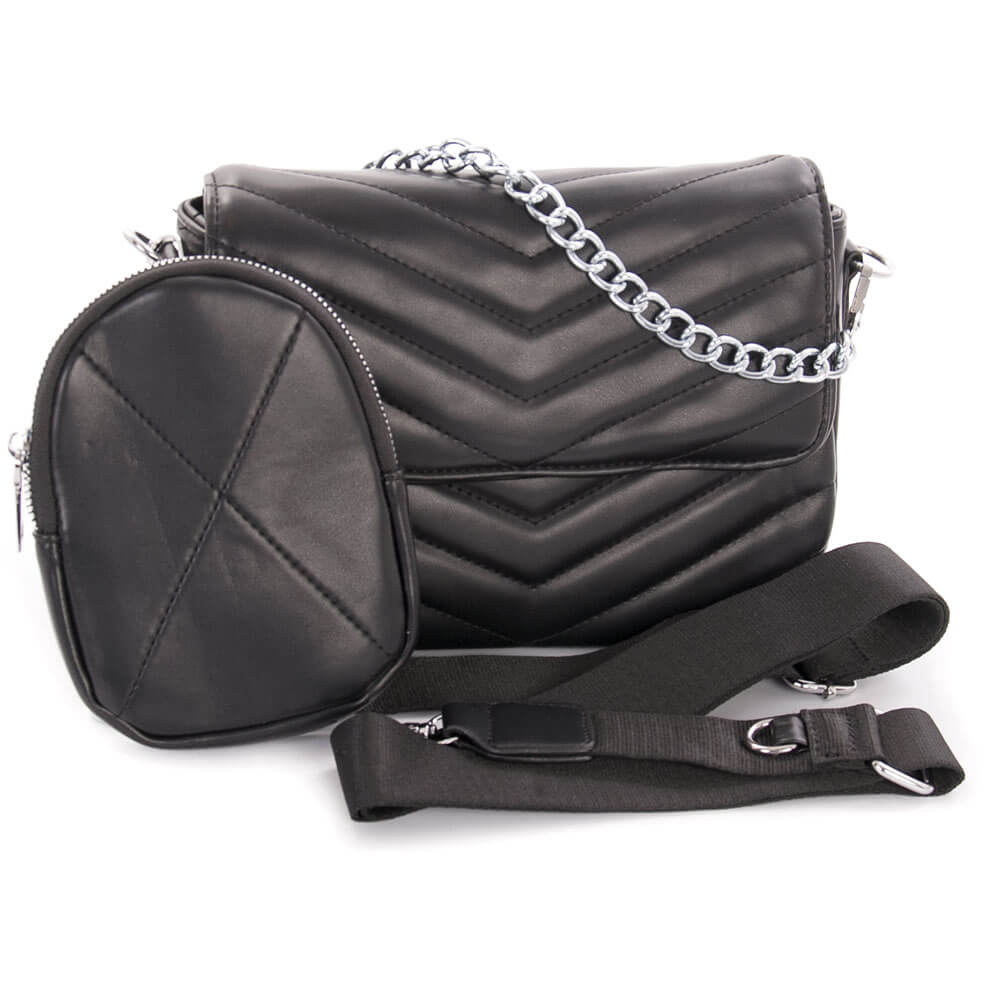 

Сумка женская кросс-боди с кошельком стеганая через плечо из эко-кожи черная HS000475