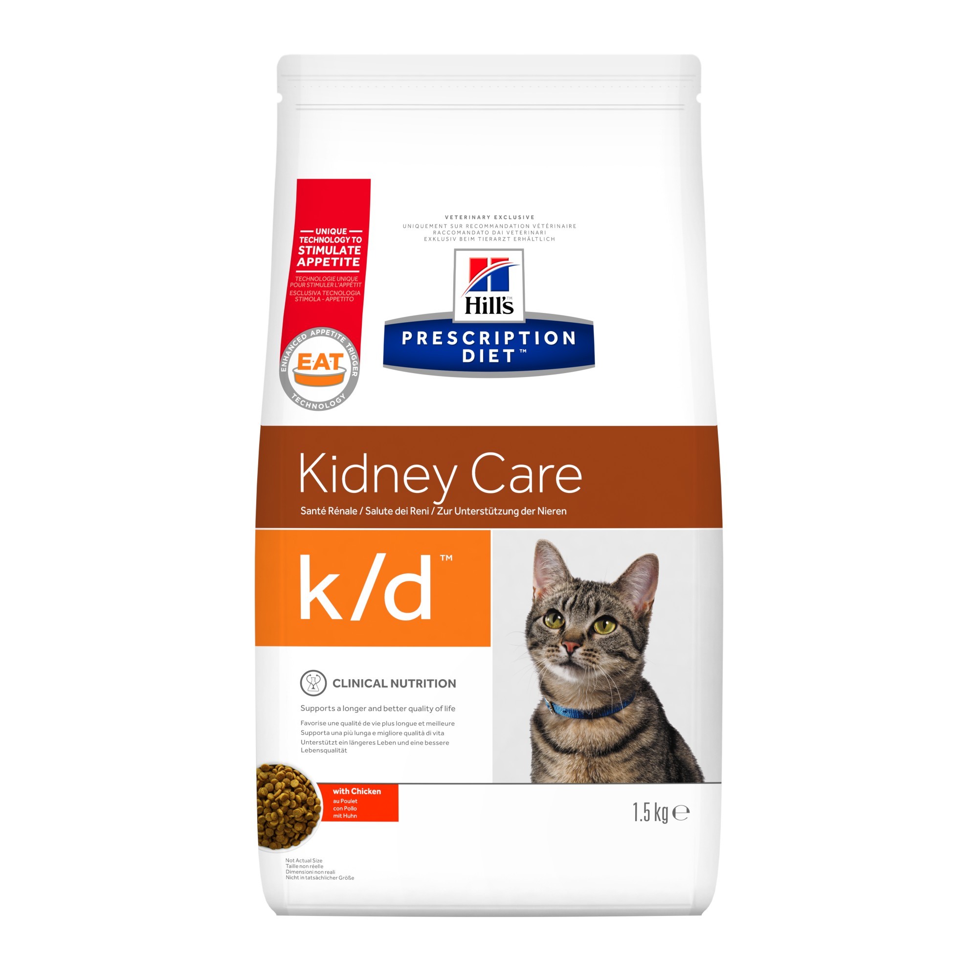 

Сухой корм для кошек Hill's Prescription Diet Feline k/d Kidney Care для поддержания функции почек и/или сердца, с курицей 1,5 кг (9186) (052742918600)