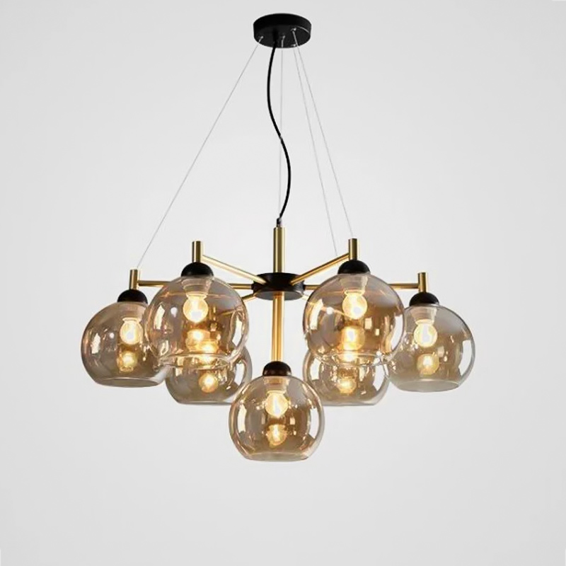

Люстра подвесная Light House NM-17178/6+1 AMBER черный + бронза