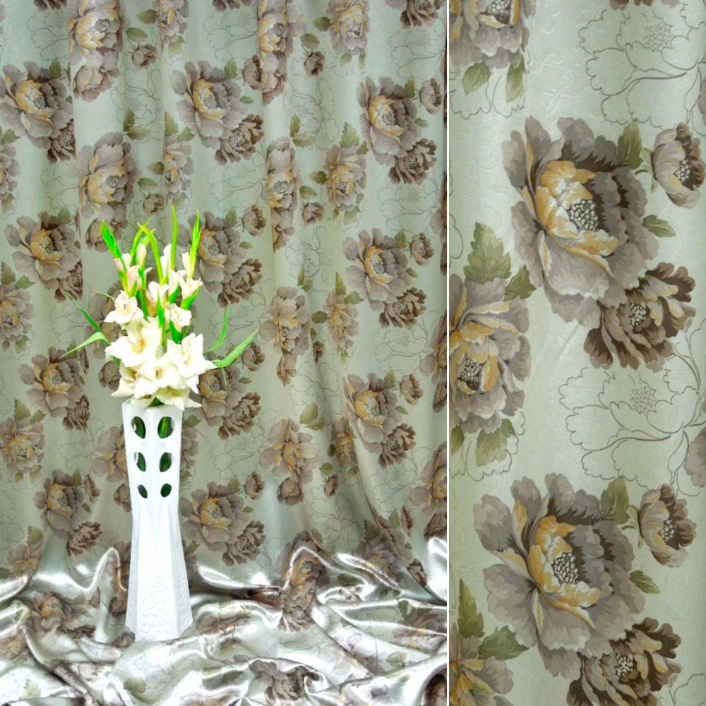 

Шторы Блекаут Атлас с тиснением Пионы Букет Серый MacroHorizon, 270*195 см (2 шт.)