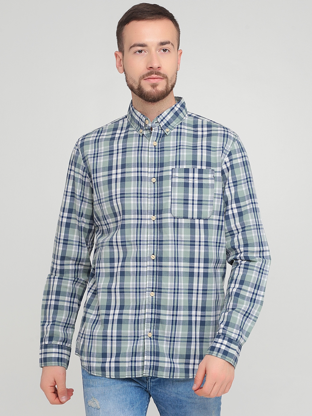 

Кэжуал рубашка в клетку Jack & Jones JJ-020  Синий, Кэжуал рубашка в клетку Jack & Jones JJ-020 L Синий