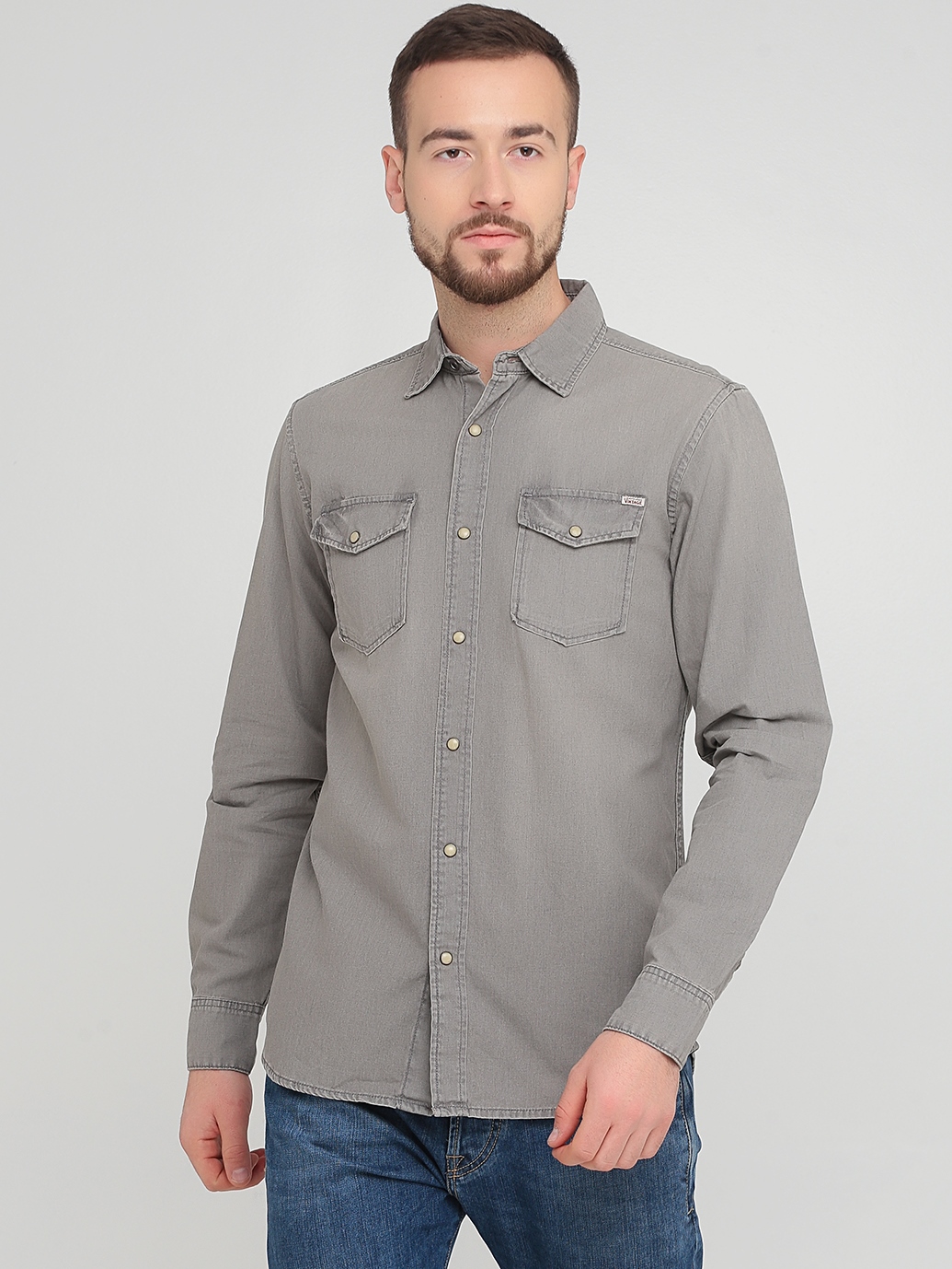 

Кэжуал рубашка однотонная Jack & Jones JJ-026  Серый, Кэжуал рубашка однотонная Jack & Jones JJ-026 L Серый