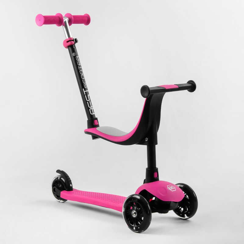 

Детский трехколесный самокат с сидением и родительской ручкой Best Scooter PL-105 со светом