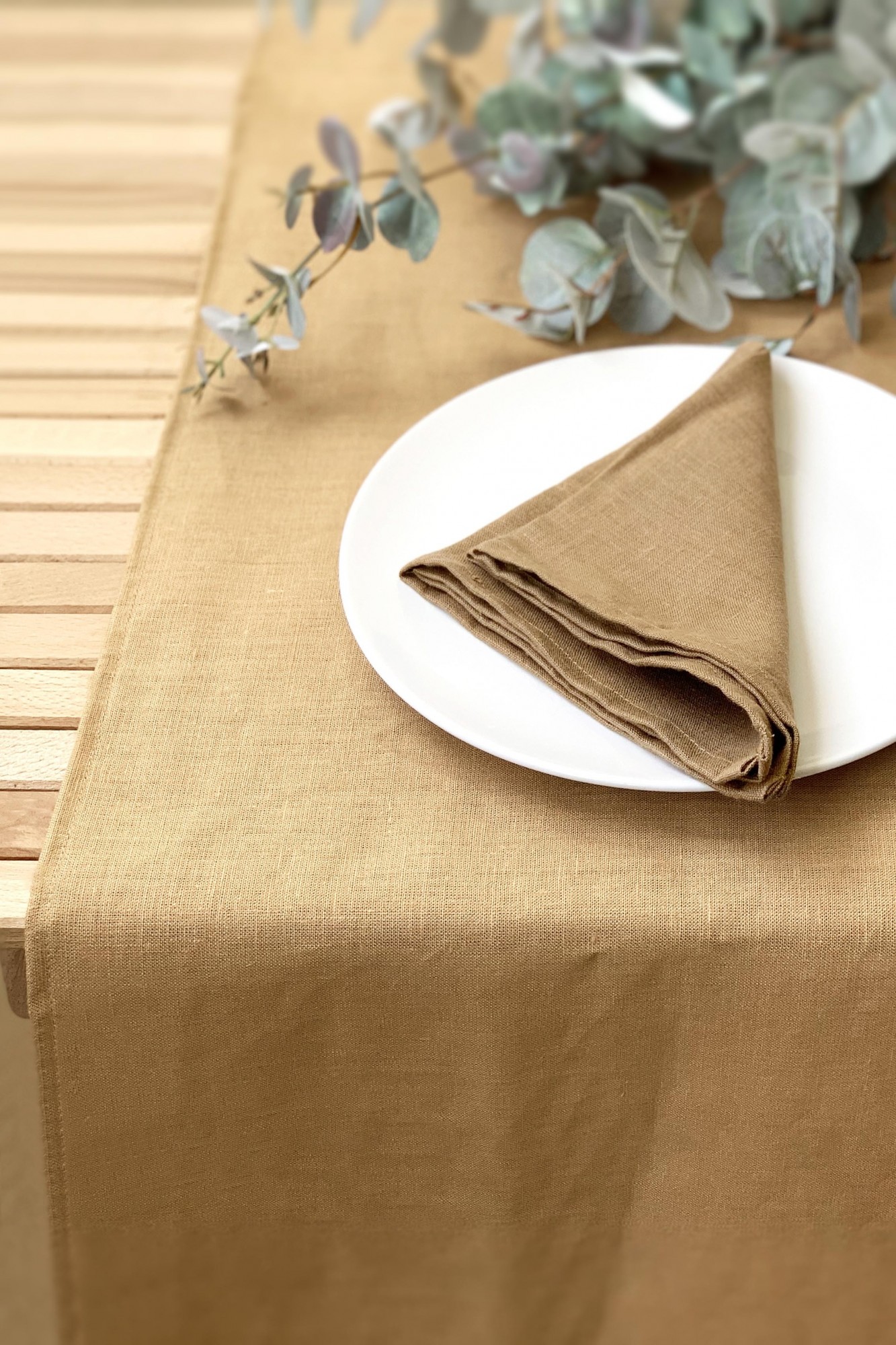 

Скатерть-дорожка Раннер из льняной ткани TouchableLinen 1 шт 40*300 см Коричнево-золотой