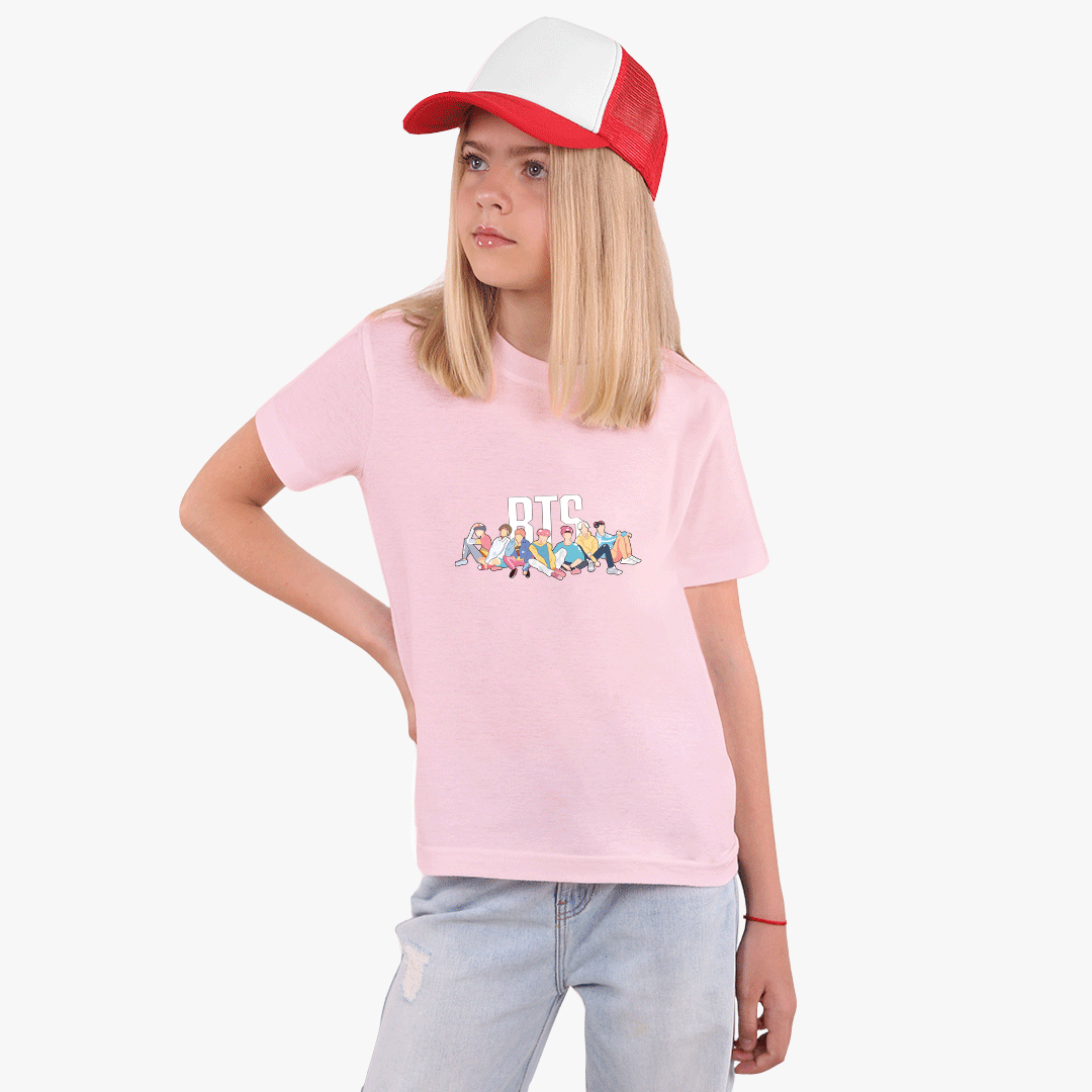 

Детская футболка для девочек БТС (BTS) (25186-1061-29) 146-152 см Хлопок Розовый