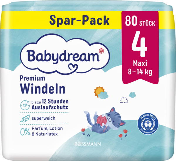 

Подгузники премиум BabyDream Premium Windeln 4 размер (8-14кг) Box 80шт