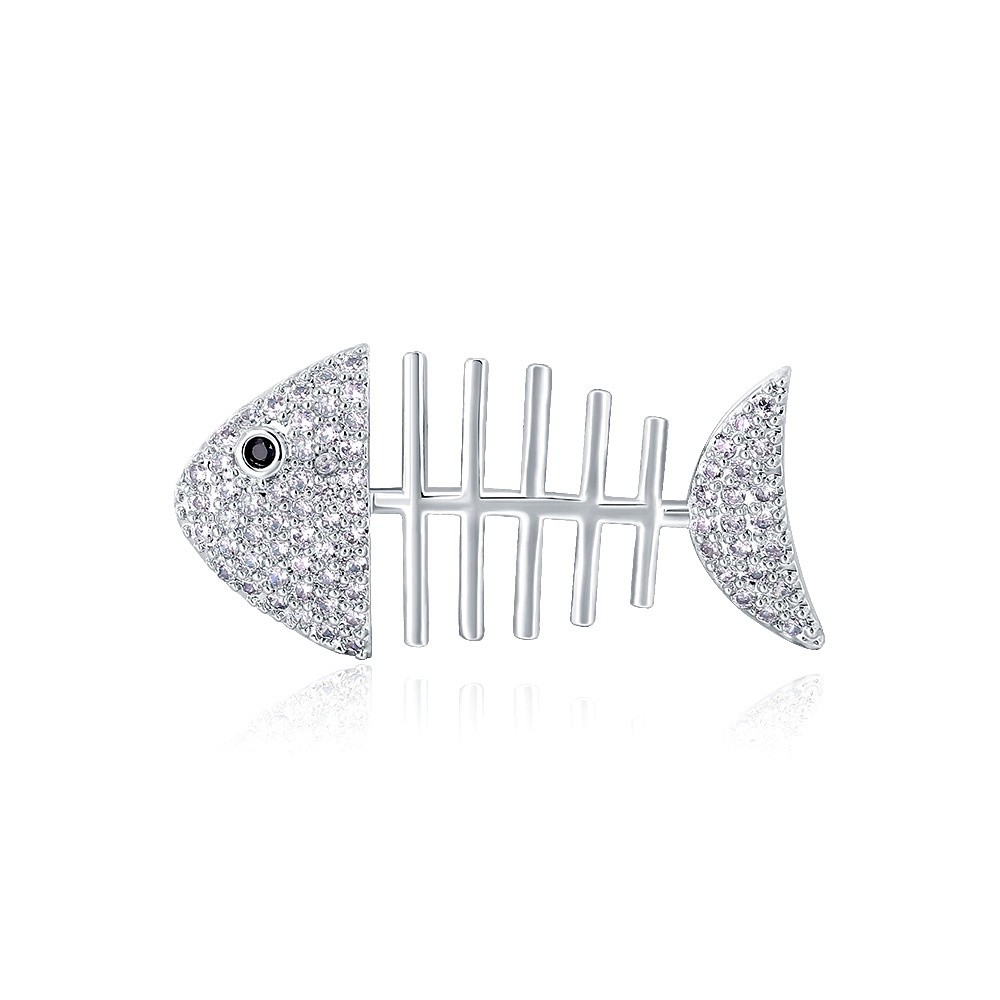 

Брошь унисекс BROCHE бижутерия с кристаллами Море Рыбка серебристая BRBF111019