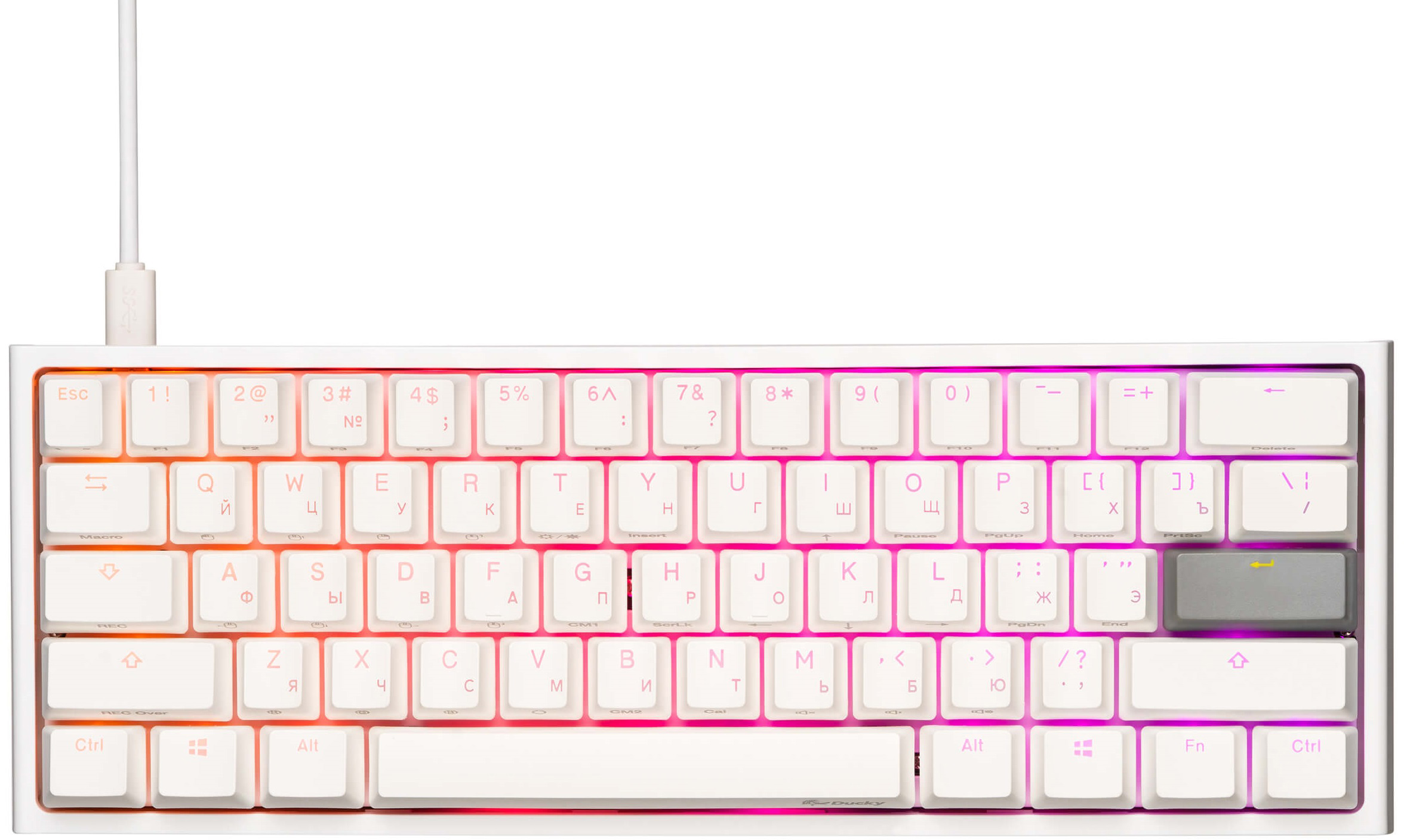 

Клавиатура проводная Ducky One 2 Mini Cherry Red RGB LED RU PBT White (DKON2061ST-RRUPDWWT1)
