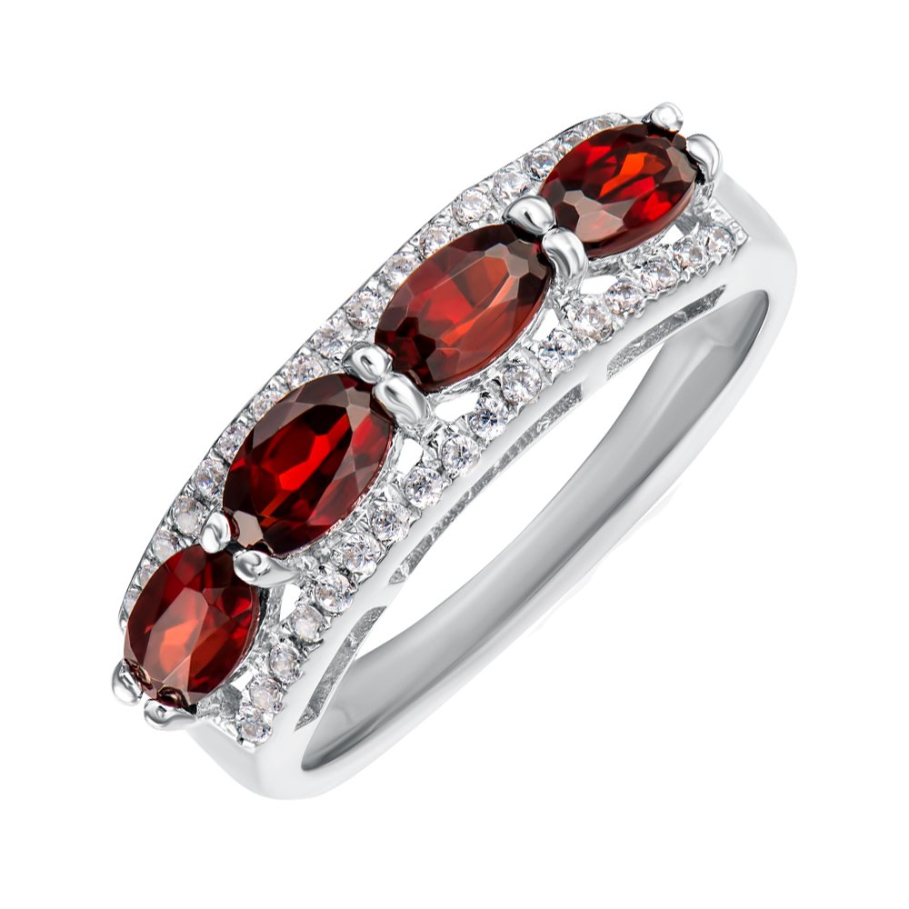 

Серебряное кольцо с гранатами и фианитами 000148833 17 размера