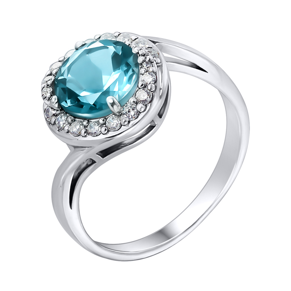 

Серебряное кольцо с голубым кварцем и фианитами 000104934 17.5 размера