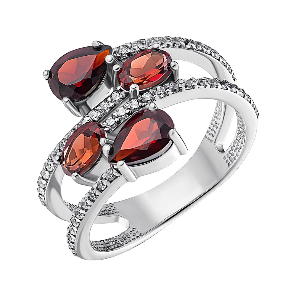 

Серебряное кольцо с гранатами и фианитами 000148447 17.5 размера