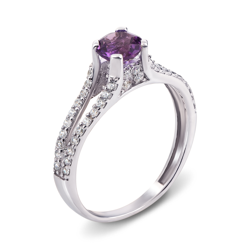 

Серебряное кольцо с аметистом и фианитами 000136330 15.5 размера